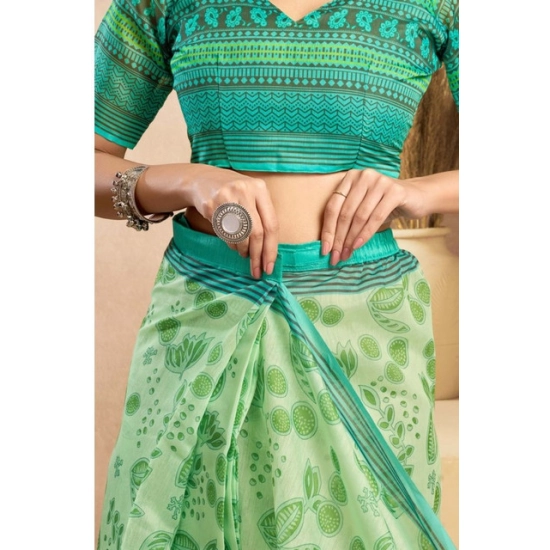 Generic Women's Faux_Linen Printed Ready-to-Wear Saree With Unstitched Blouse 5.5 Mtr (Light_Green)