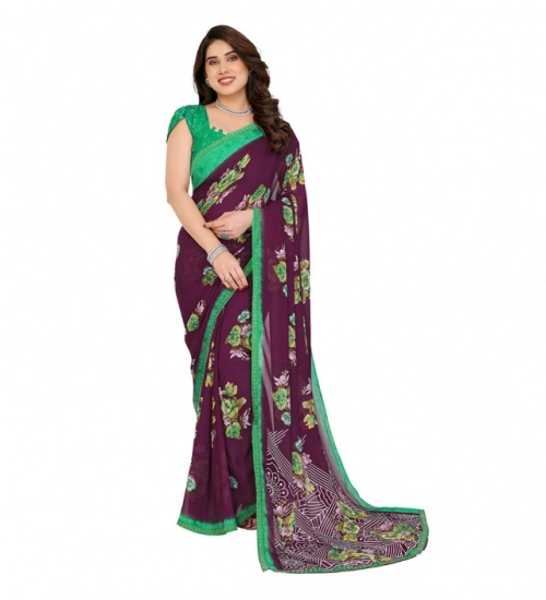 Generic Women's Georgette Printed Saree With Unstitched Blouse 5.5Mtr (Maroon)