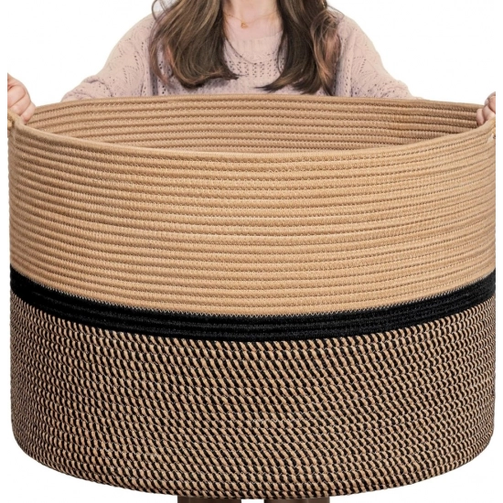 Generic Cotton Dori 16x14 Inch Storage Basket For Clothes With Out Lid (Beige-Beige-Black) Generic Cotton Dori 16x14 Inch Storage Basket For Clothes With Out Lid (Beige-Beige-Black)