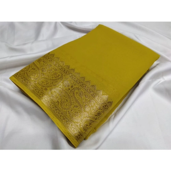 Generic Women's Crepe Chit Pallu Solid Saree With Unstitched Blouse 5.5Mtr (Mustard Yellow) Generic Women's Crepe Chit Pallu Solid Saree With Unstitched Blouse 5.5Mtr (Mustard Yellow)