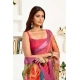 Generic Women's Linen Cotton Printed Ready To Wear Saree With Unstitched Blouse 5.5 Mtr (Pink)