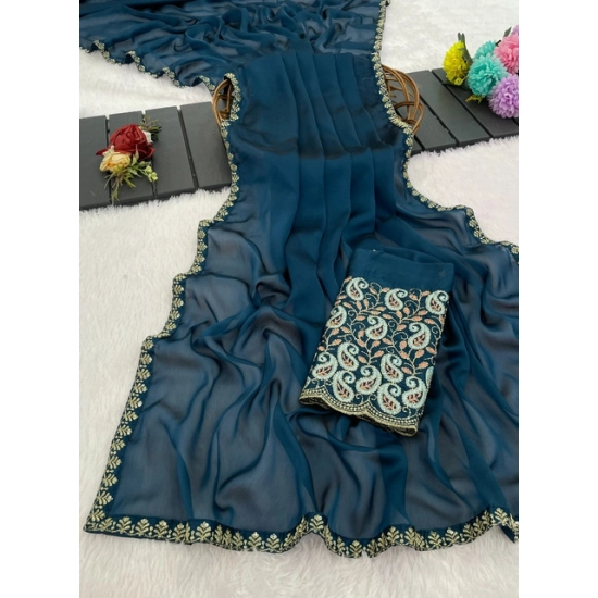 Generic Women's Chiffon Embroidered Saree With Unstitched Blouse 5.5Mtr (Teal) Generic Women's Chiffon Embroidered Saree With Unstitched Blouse 5.5Mtr (Teal)