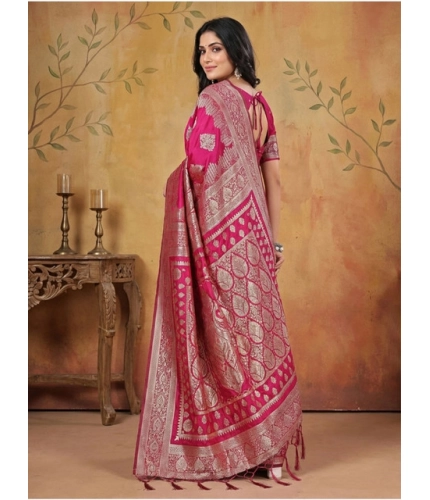 Generic Women's Silk Blend Printed Saree With Unstitched Blouse 5.5Mtr (Magenta)