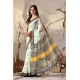 Generic Women's Faux_Linen Printed Saree With Unstitched Blouse 5.5Mtr (Light_Green)