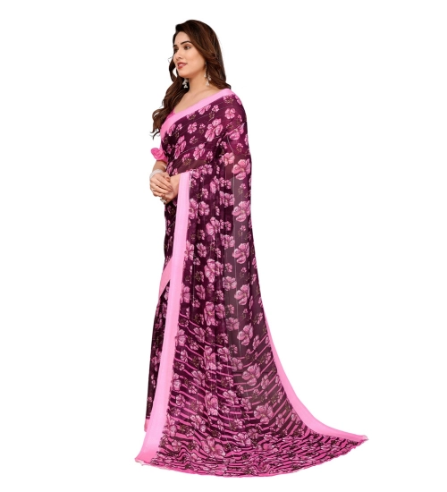Generic Women's Georgette Printed Saree With Unstitched Blouse 5.5Mtr (Pink)