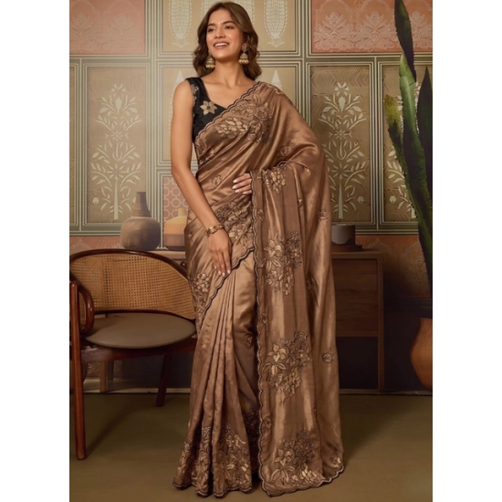 Generic Women's Viscose Silk Embroidered Saree With Unstitched Blouse 5.5Mtr (Brown) Generic Women's Viscose Silk Embroidered Saree With Unstitched Blouse 5.5Mtr (Brown)