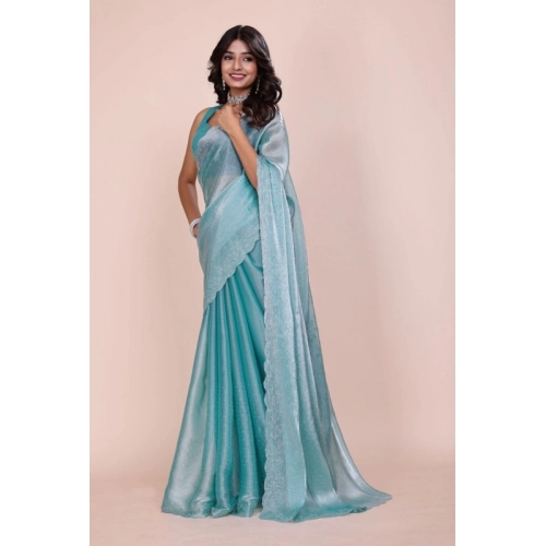 Women's Jimmy choo Embellished Bollywood Saree With Unstitched Blouse 5.5Mtr (Light Blue) Women's Jimmy choo Embellished Bollywood Saree With Unstitched Blouse 5.5Mtr (Light Blue)