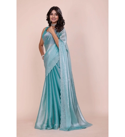 Generic Women's Jimmy choo Embellished Bollywood Saree With Unstitched Blouse 5.5Mtr (Light Blue)