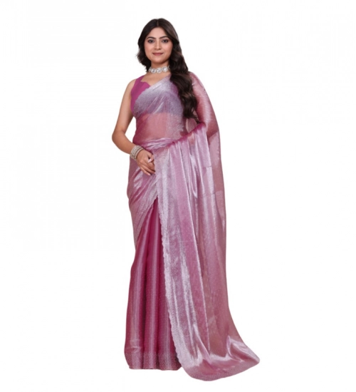 Generic Women's Jimmy choo Embellished Bollywood Saree With Unstitched Blouse 5.5Mtr (Magenta)