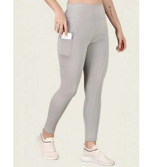 Generic Women's Polyester Solid Ankle length High Waisted Tights (Grey)