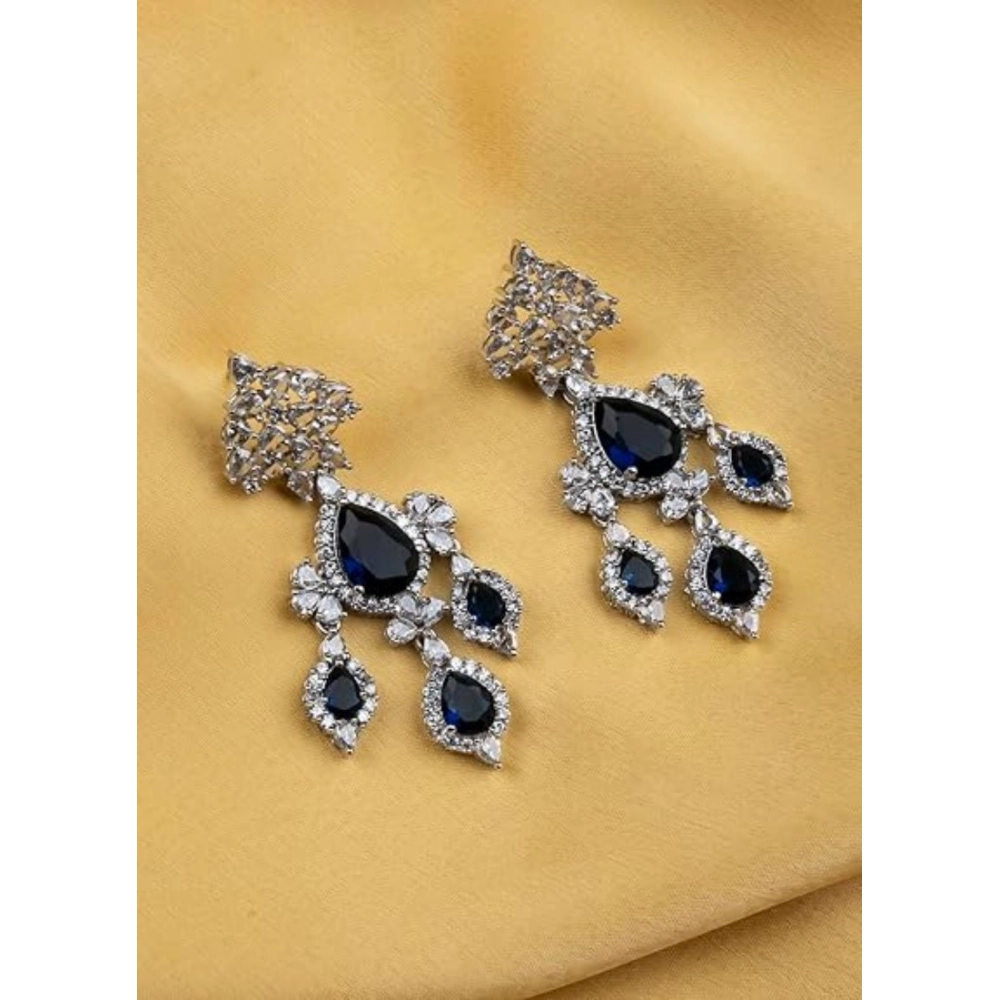 Generic Women's Brass Silver Plated Drop Earrings (Blue) Generic Women's Brass Silver Plated Drop Earrings (Blue)