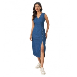 Generic Women's Denim Solid Sleeveless Dress (Blue)