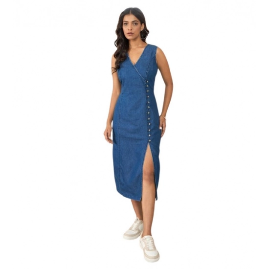 Generic Women's Denim Solid Sleeveless Dress (Blue) Generic Women's Denim Solid Sleeveless Dress (Blue)