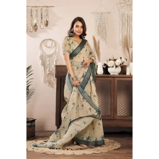 Generic Women's Linen Cotton Printed Ready To Wear Saree With Unstitched Blouse 5.5 Mtr (Light_Beige) Generic Women's Linen Cotton Printed Ready To Wear Saree With Unstitched Blouse 5.5 Mtr (Light_Beige)