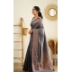 Generic Women's Litchi silk Printed Saree With Unstitched Blouse (Grey)