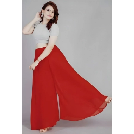 Generic Women's Pack of 1 Georgette Solid High Rise Wide Leg Flared Palazzo Pants with Elastic Waist (Red)