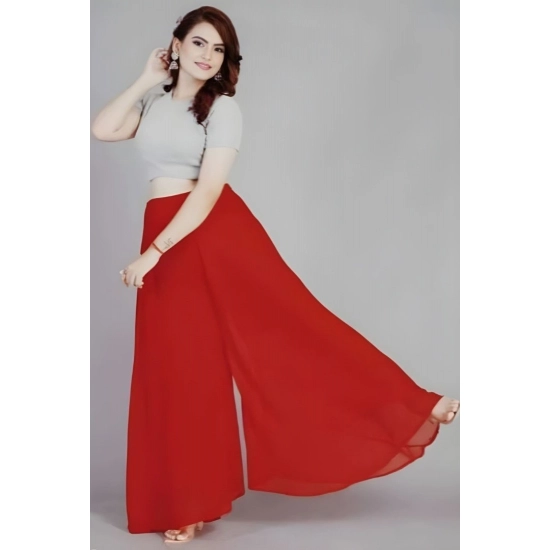 Generic Women's Pack of 1 Georgette Solid High Rise Wide Leg Flared Palazzo Pants with Elastic Waist (Red)