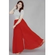 Generic Women's Pack of 1 Georgette Solid High Rise Wide Leg Flared Palazzo Pants with Elastic Waist (Red)