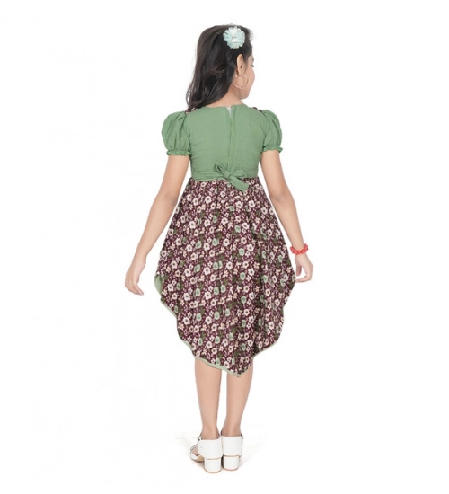 Generic Girl's Twill Printed Short Sleeve Round Neck Dress (Green) Generic Girl's Twill Printed Short Sleeve Round Neck Dress (Green)