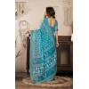 Generic Women's Faux Linen Floral Print Ready to wear Saree With Unstitched Blouse 5.5Mtr (AquaBlue)