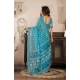 Generic Women's Faux Linen Floral Print Ready to wear Saree With Unstitched Blouse 5.5Mtr (AquaBlue)