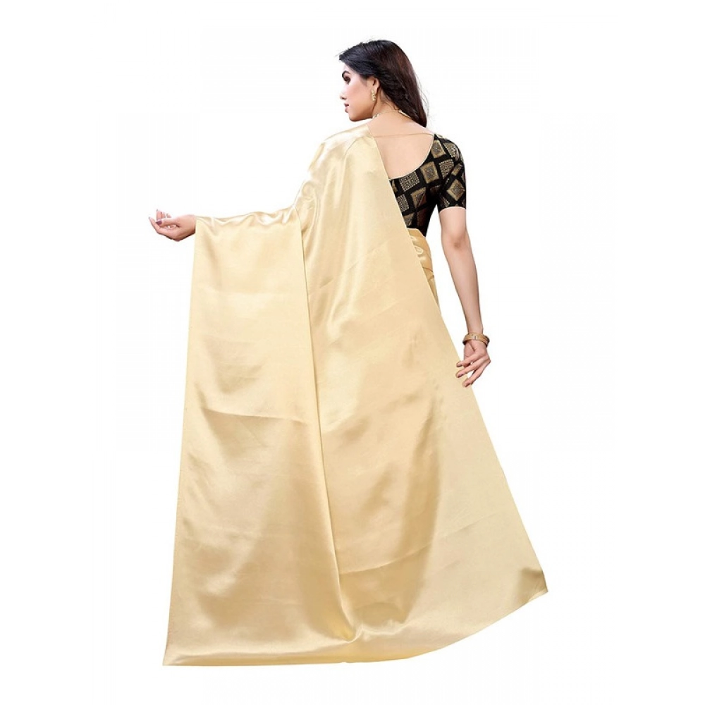 Generic Women's Satin Printed Saree With Unstitched Blouse 5.5Mtr (Chiku) Generic Women's Satin Printed Saree With Unstitched Blouse 5.5Mtr (Chiku)