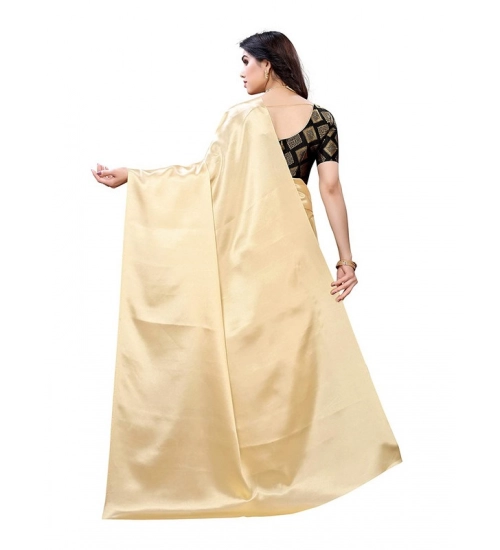Generic Women's Satin Printed Saree With Unstitched Blouse 5.5Mtr (Chiku)