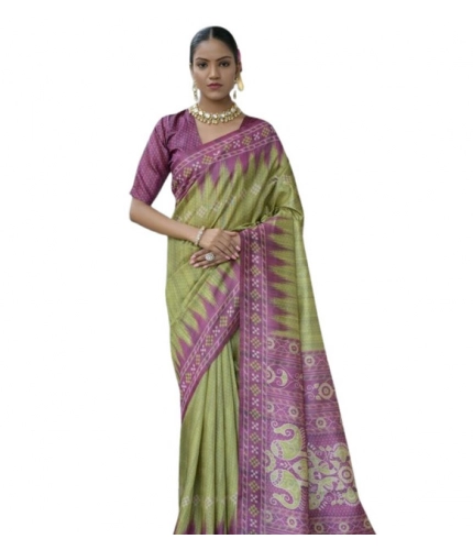 Generic Women's Faux_Tussar Ikat Saree With Unstitched Blouse 5.5Mtr (Green)