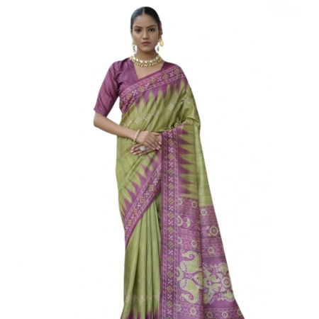 Generic Women's Faux_Tussar Ikat Saree With Unstitched Blouse 5.5Mtr (Green) Generic Women's Faux_Tussar Ikat Saree With Unstitched Blouse 5.5Mtr (Green)