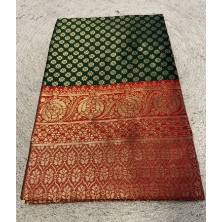 Generic Women's Jacquard Printed Saree With Unstitched Blouse 5.5Mtr (Dark Green)