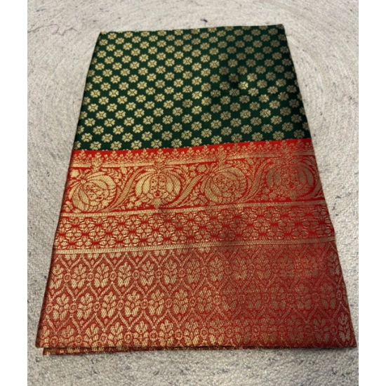 Generic Women's Jacquard Printed Saree With Unstitched Blouse 5.5Mtr (Dark Green)