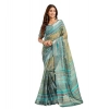 Generic Women's Faux Linen Printed Ready to wear Saree With Unstitched Blouse 5.5Mtr (Multicolor)
