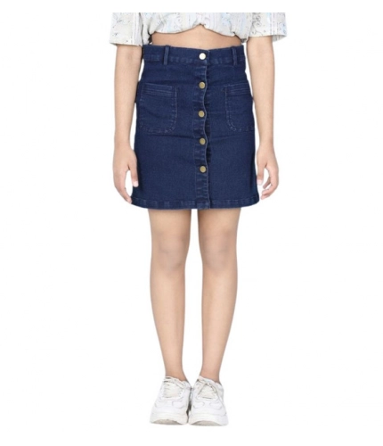 Generic Girl's Denim Solid Buttoned Skirt (Navy Blue)