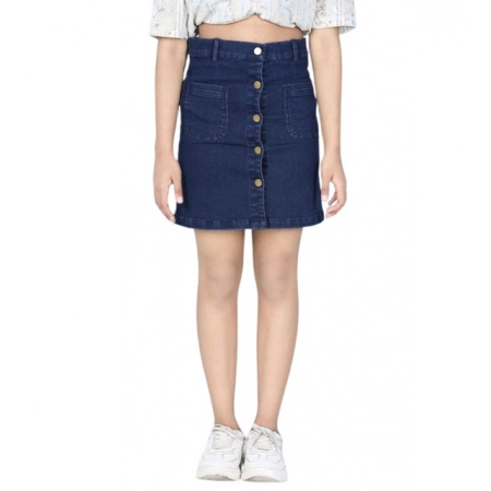 Generic Girl's Denim Solid Buttoned Skirt (Navy Blue) Generic Girl's Denim Solid Buttoned Skirt (Navy Blue)