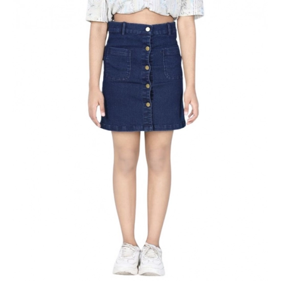 Generic Girl's Denim Solid Buttoned Skirt (Navy Blue) Generic Girl's Denim Solid Buttoned Skirt (Navy Blue)