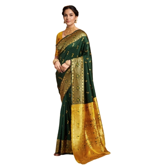 Generic Women's Silk Blend Zari Weaving Saree With Unstitched Blouse 5.5Mtr (Green (5))