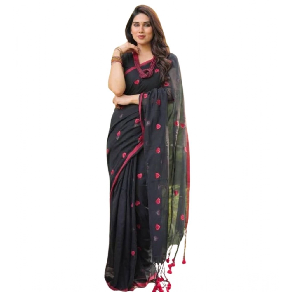 Generic Women's Linen Printed Saree With Unstitched Blouse 5.5Mtr (Black) Generic Women's Linen Printed Saree With Unstitched Blouse 5.5Mtr (Black)