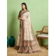 Generic Women's Silk Blend Printed Saree With Unstitched Blouse 5.5Mtr (Cream)