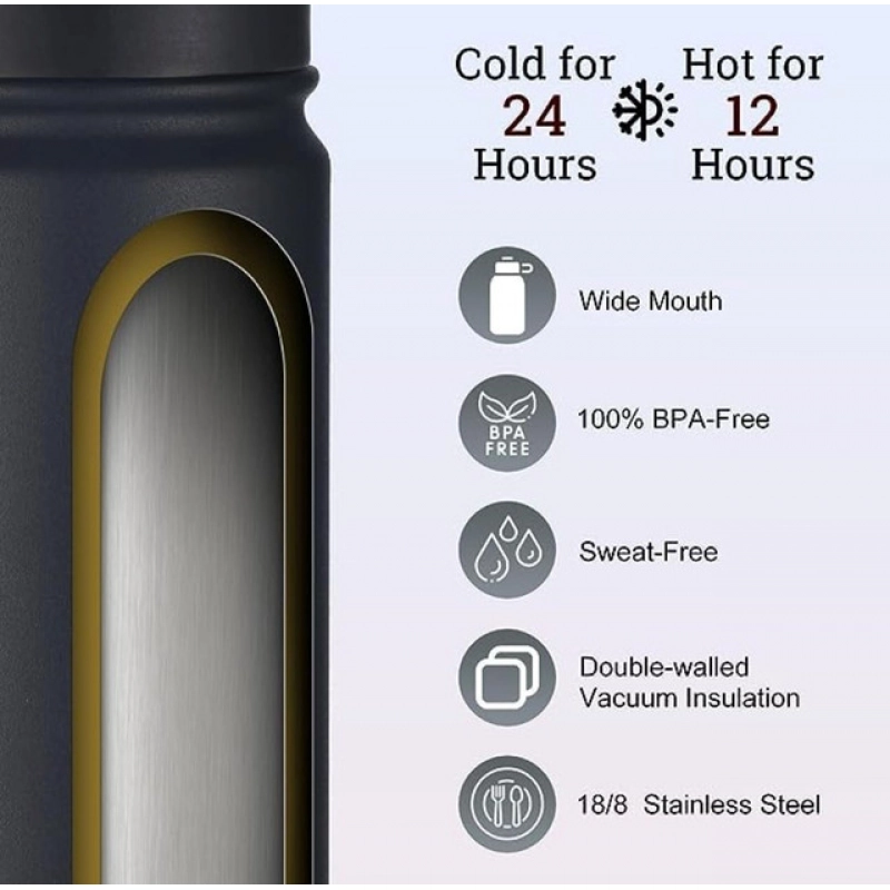 Generic 1000 Ml Double Wall Insulated Stainless Steel Water Bottle With Flip Lid (Black)