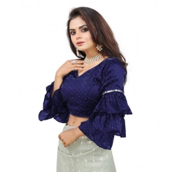 Generic Women's Organza Solid V Neck Layered Ruffle Sleeve Readymade Blouse (Navy Free Size , up to 38–40 Bust)-PID65855
