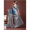 Generic Women's Banarasi Silk Printed Saree With Unstitched Blouse 5.5Mtr (Teal Blue)