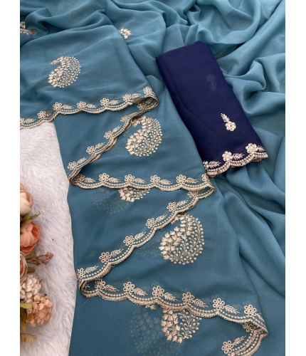 Generic Women's Digital Printed Georgette Saree With Unstitched Blouse (Sky, 5-6 Mtrs) Generic Women's Digital Printed Georgette Saree With Unstitched Blouse (Sky, 5-6 Mtrs)