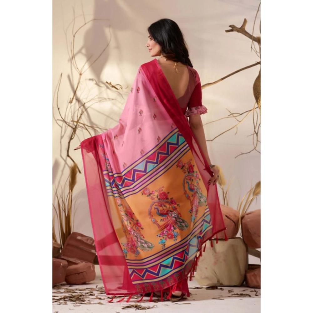 Generic Women's Georgette Printed Saree With Unstitched Blouse 5.5Mtr (Light_Pink)