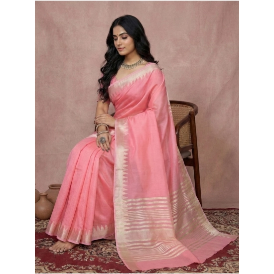Generic Women's Cotton Printed Saree With Unstitched Blouse 5.5Mtr (Coral Pink)