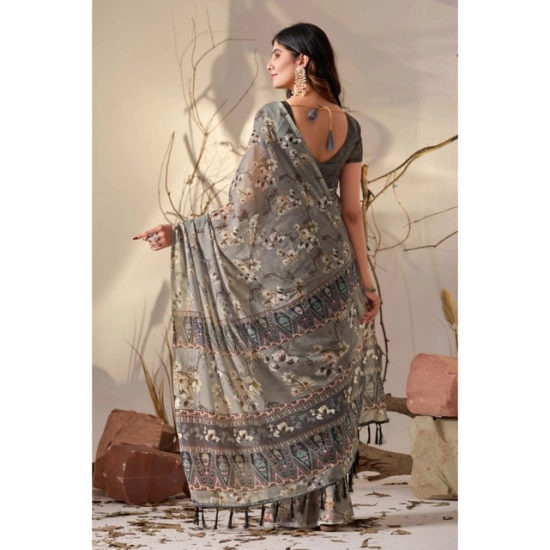 Generic Women's Georgette Printed Saree With Unstitched Blouse 5.5Mtr (Grey)