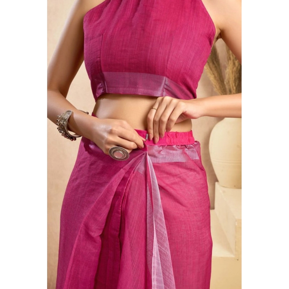 Generic Women's Faux_Linen Printed Ready-to-Wear Saree With Unstitched Blouse 5.5 Mtr (Pink) Generic Women's Faux_Linen Printed Ready-to-Wear Saree With Unstitched Blouse 5.5 Mtr (Pink)