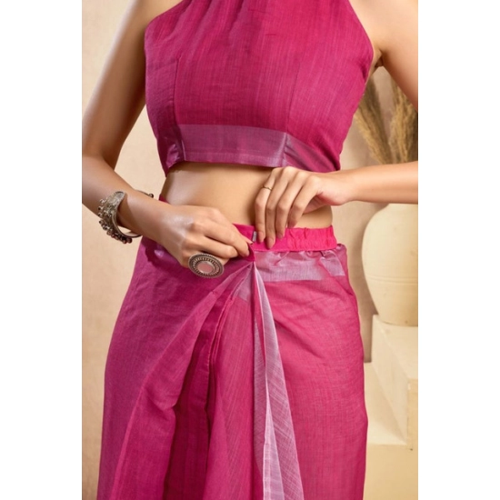 Generic Women's Faux_Linen Printed Ready-to-Wear Saree With Unstitched Blouse 5.5 Mtr (Pink)