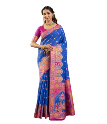 Generic Women's Faux_Banarasi Woven Motifs Saree With Unstitched Blouse 5.5Mtr (Royal_Blue)