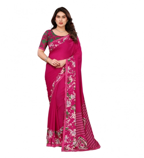 Generic Women's Georgette Printed Saree With Unstitched Blouse 5.5Mtr (Pink)
