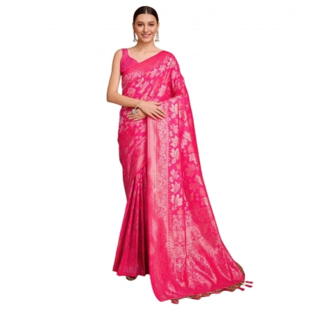 Generic Women's Soft Silk Jacquard Saree With Unstitched Blouse 5.5Mtr (Pink)